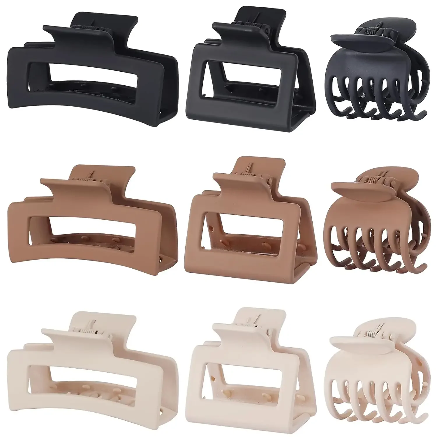 

Medium Claw Hair Clips Set for Women - 3 Styles, 9 pcs RecClips for Thick Hair, Square Clips for Thin Hair - Brown