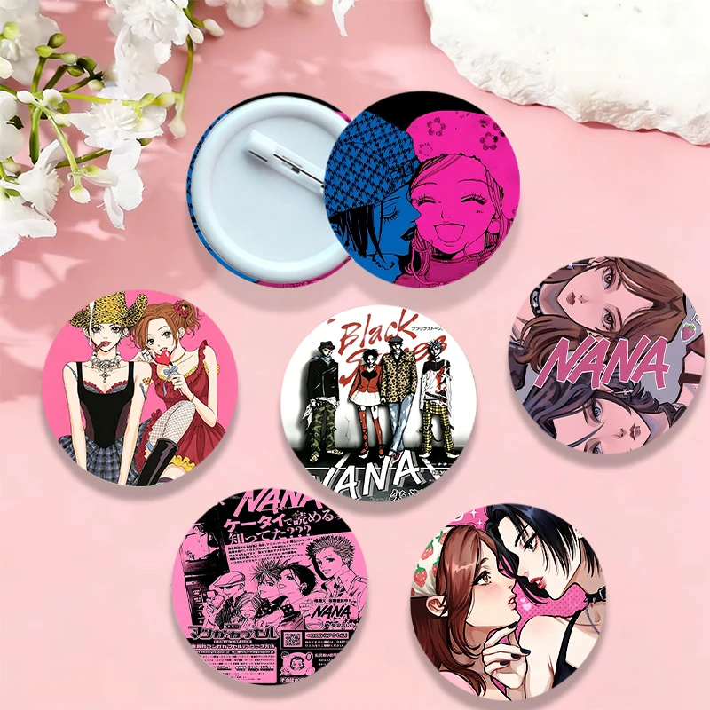 NANA 58mm Round Badge for Backpacks Clothing Anime Cartoon Printed Cute Brooch Students Cap Schoolbag Decorative Badges Gifts