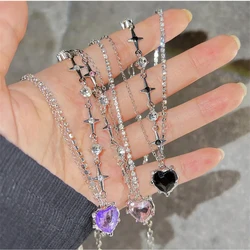 Star Zircon Pendant Necklace for Women Luxury Sweet Cool Girl Punk Heart Clavicle Chain New Fashion Jewelry Party Gift