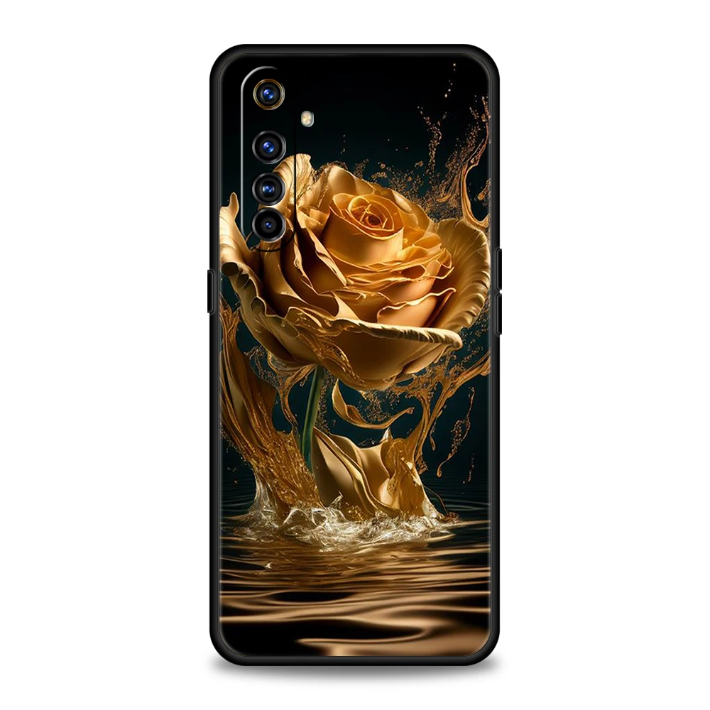 Gold Rose Love Heart Phone Case for Oppo A17 A12 A57 A74 A16 Find X5 X6 A52 A53 A54 A15 Reno 6 Z 7 Pro A9 2020 5G Silicone Shell