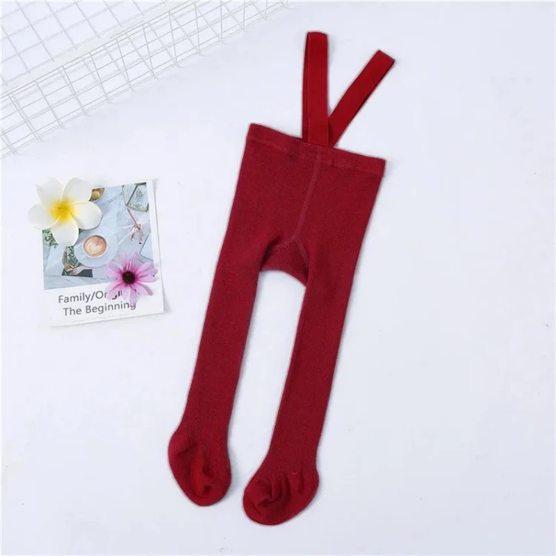 New 0-3Year Autumn Winter Tights For Girls Solid Pantyhose Casual Tights for Boys with Shoulder Strap Knitted Clothes