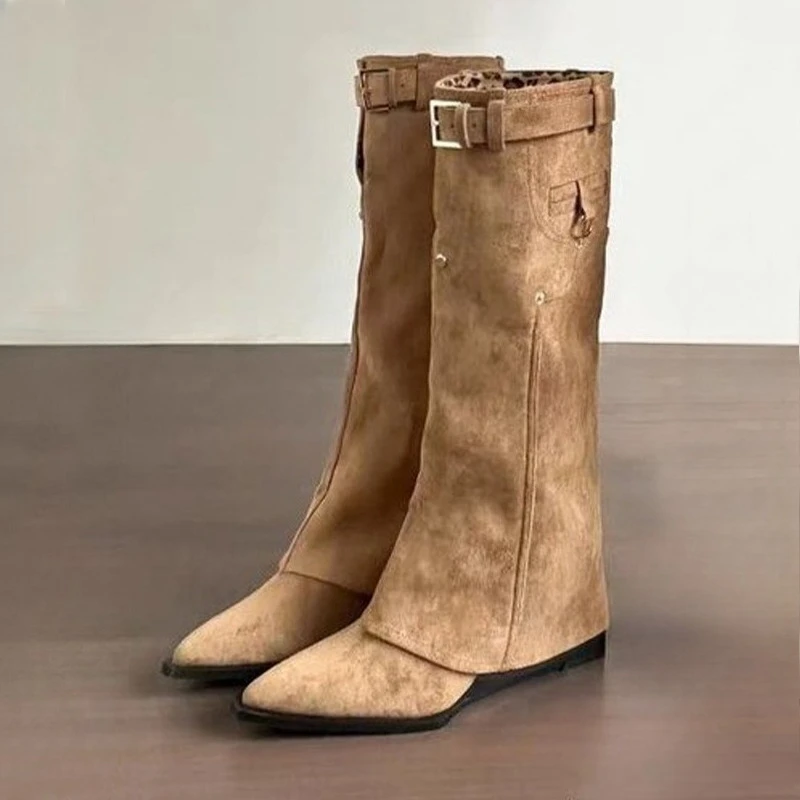 

Женские высокие сапоги с острым носком, дизайнерская обувь на плоской подошве, модные модельные зимние сапоги, новинка 2025, роскошные женские сапоги до колена Chelsea Botas