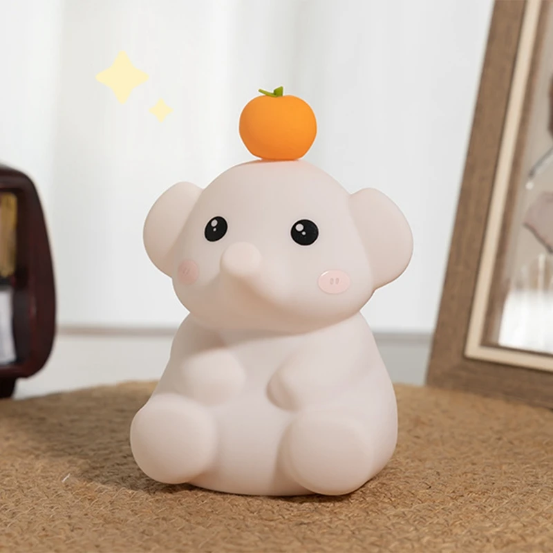 AB09-Cute Elephant Lamp, Silicone Night Light With 30 Minutes Timer, Rechargeable Bedside Lamp With Touch Control
