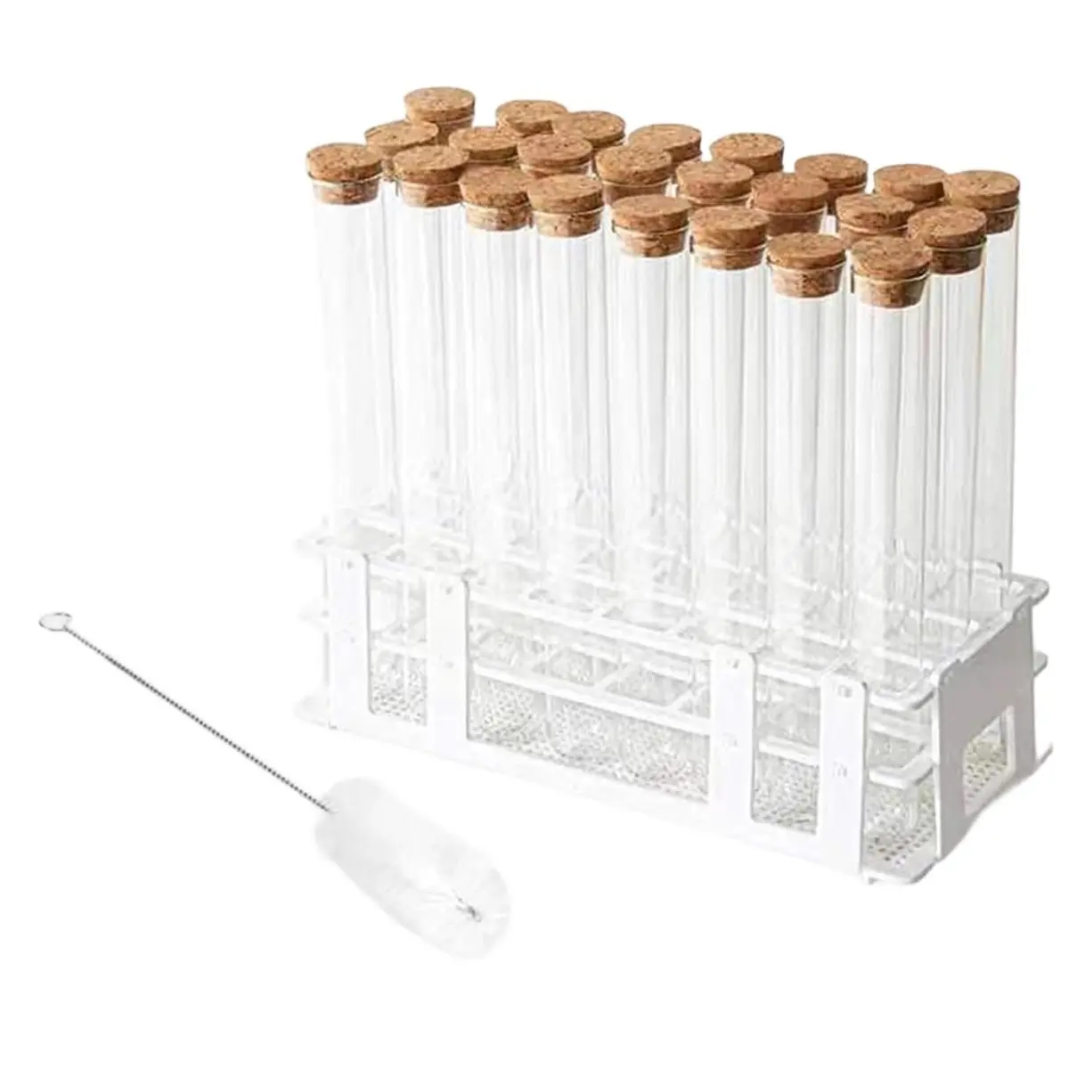 【2026 TOP Global】▼△◑Glass Test Tube Set 24pcs 80ml Glass Test Tubes with Cork Stoppers and 24 Holes Plastic Tubes Rack for Test
