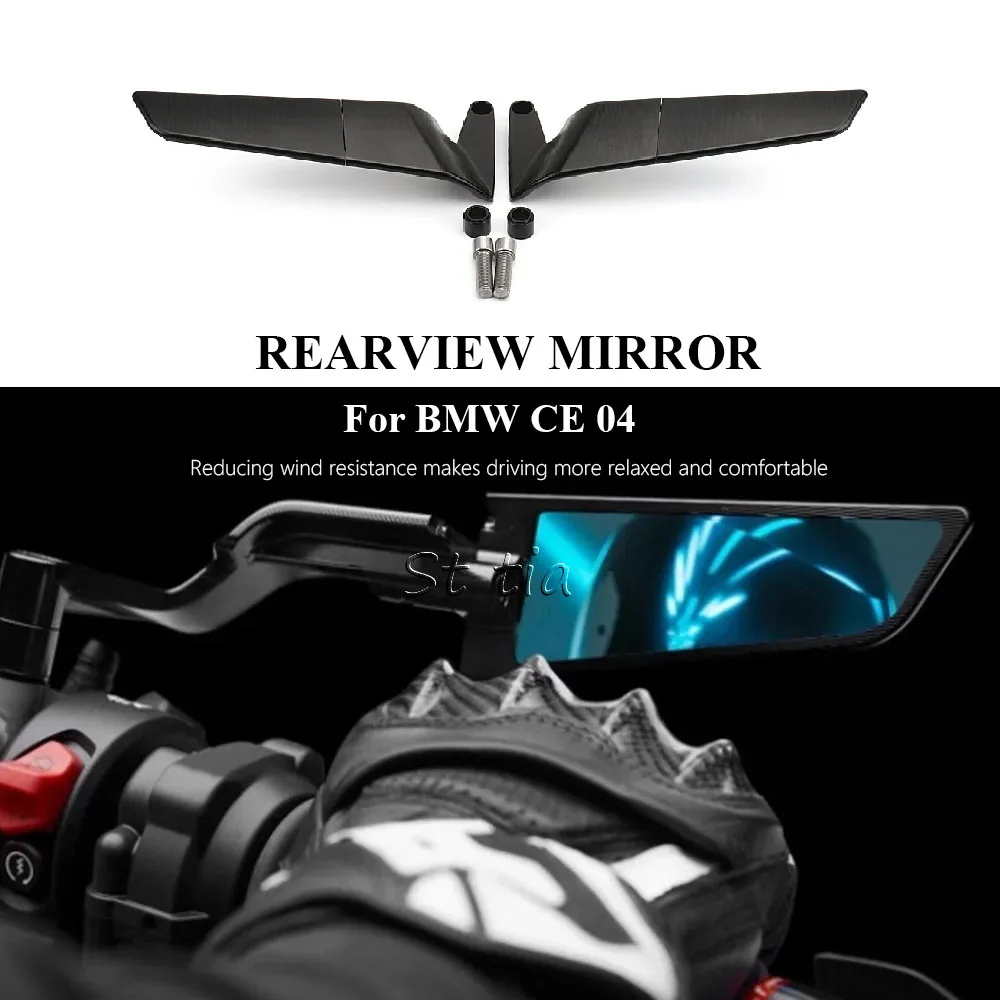 Neue Motorrad-Zubehörteile: Schwarze Windflügel-Spiegel, Verstellbare Drehbare Rückspiegel für BMW CE04 CE 04 ce04 2021-2025