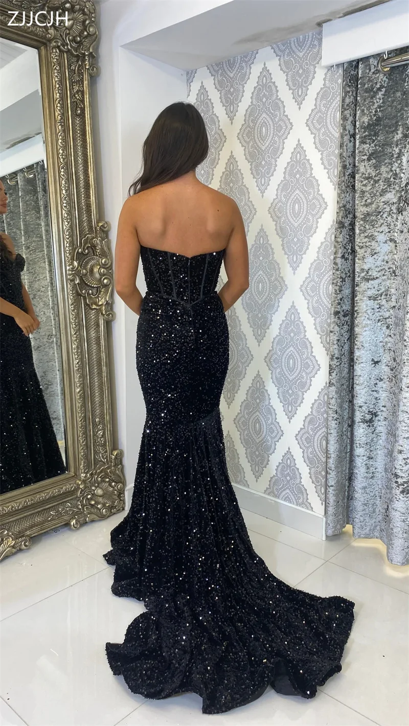 Sequined Fishbone Zipper Evening Gown, Sexy Sereia Prom Dress, Nova chegada, Querida