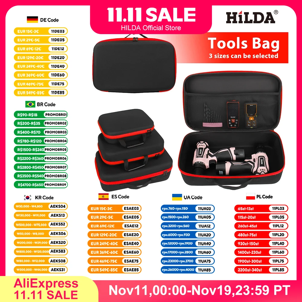 حقيبة أدوات ذات سعة كبيرة من HILDA مكونة من 3 مقاسات مع أدوات ذات حواف حمراء وحقائب أدوات مقاومة للماء وحقيبة أدوات أجهزة كهربائي