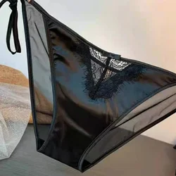 Bragas de encaje para mujer, lencería de satén de seda suave, ropa interior sin costuras con correa de seda simulada, ropa interior de cintura baja para mujer