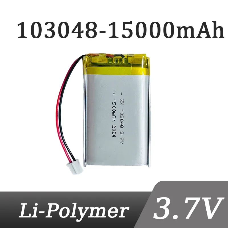 Rechargeable 103048 103050 3.7V 1500mAh Li-Po Lithium for MP3 DVD Speaker Camera Bluetooth Massager with jst PH 2.0mm 2pin plug