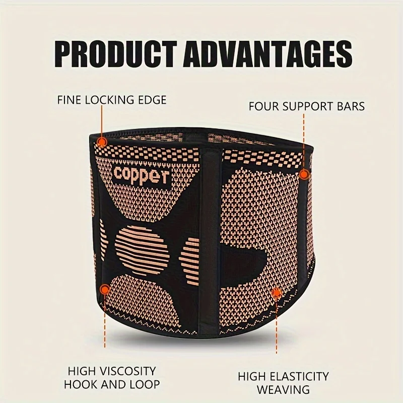 

1PCS Copper Adjustable Rapid Relief Back Brace, Lower Back Pain, Herniated Disc,Sciatica,with Lumbar Support – For home and work