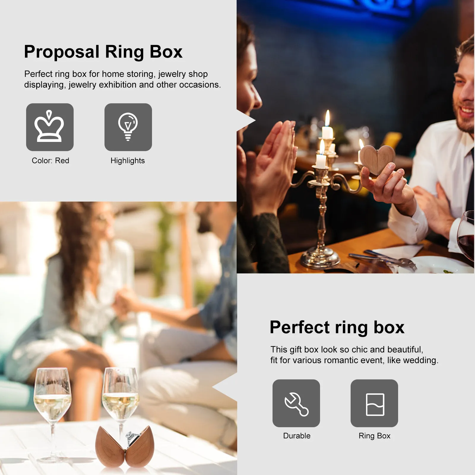 

1Pcs Heart-Shaped Maple Ring Box Proposal Wedding Ring Storage Organizer Engagement Jewelry Display Gift Maple Box