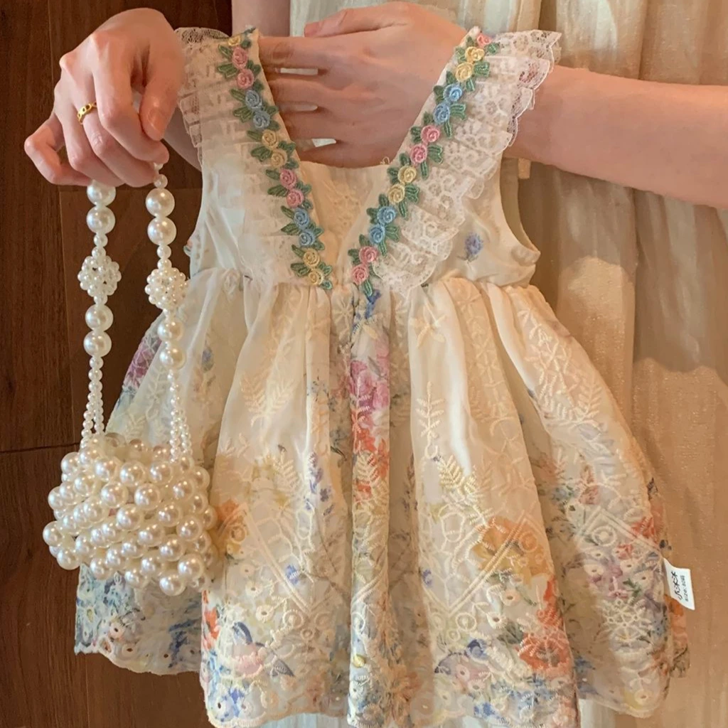 

Girls Dress 2026 Spring and Summer New Childrens Clothing Korean Style Girls Baby Foreign Style French Floral Sundress