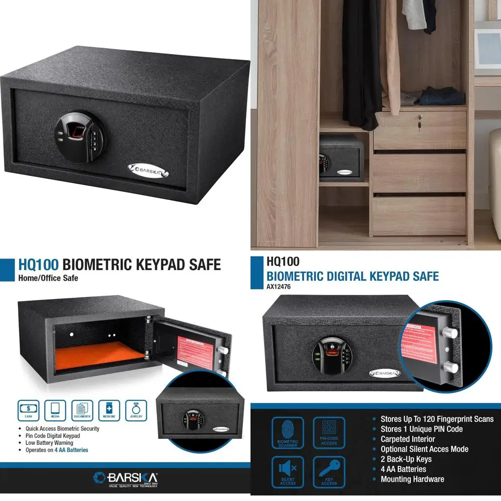 

Биометрический сейф с клавиатурой – двойная система безопасности: отпечаток пальца и цифровой PIN-код, прочная конструкция, скрытые петли, 2 замка B.