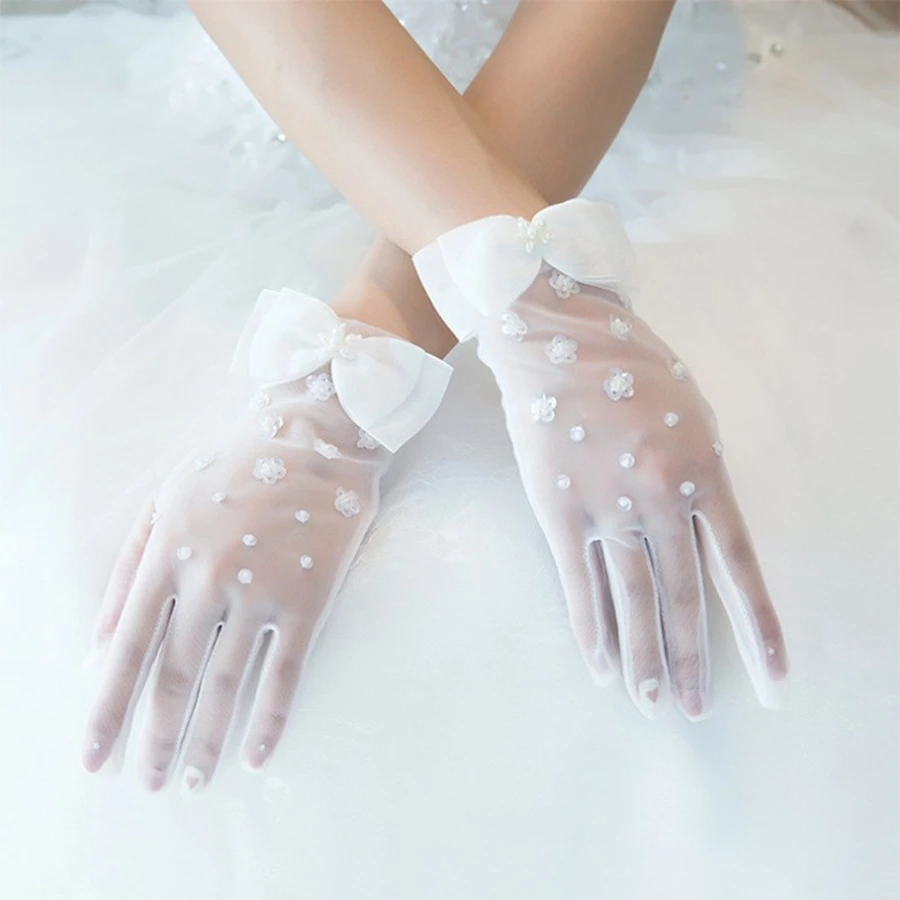 Wholesale Short White Wedding Gloves Finger Beaded Gloves Guantes Largos Mujer Wedding Accessories Guantes Largos Mujer 2025