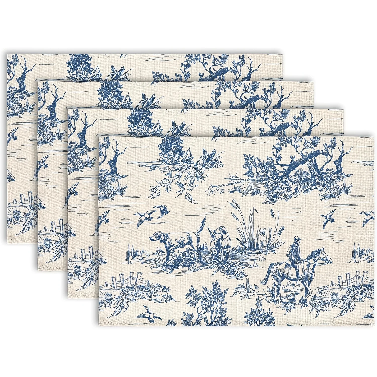4pcs Classic Village Printed Placemats Rural Hunting Scenery Place Mat Farmhouse Decorative Dinner Table Mats