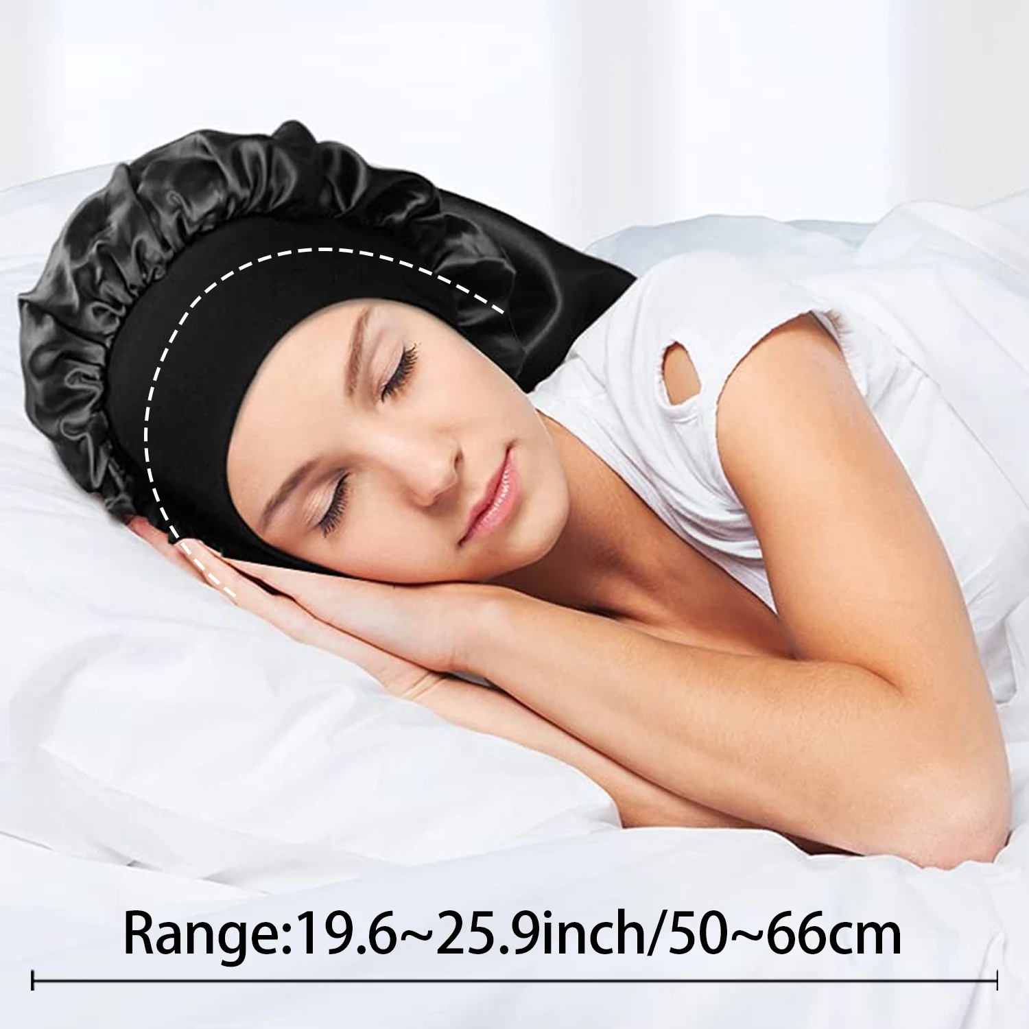 Women\'s Fashion Bonnet Solid Color Long Tail Soft Silk Smooth Fabric Wide Edge Elastic Home Casual Bedroom Sleeping Hat