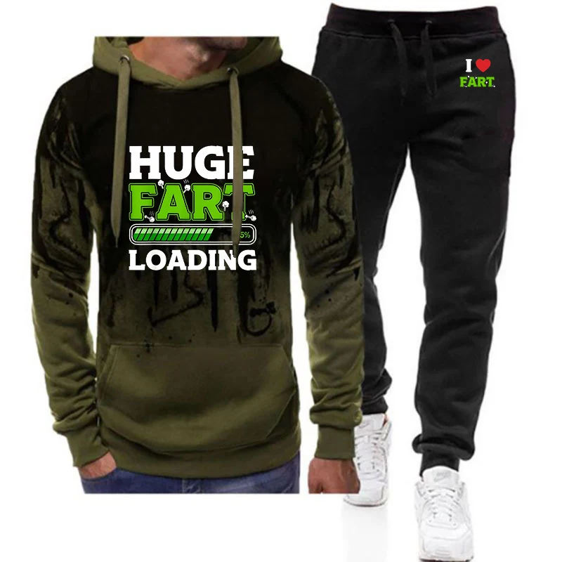 

2026 Huge Fart Loading Printing Spring And Autumn Men's New Gradient Color Set Hoodie+Casual Sweatpant Two-piece Suit