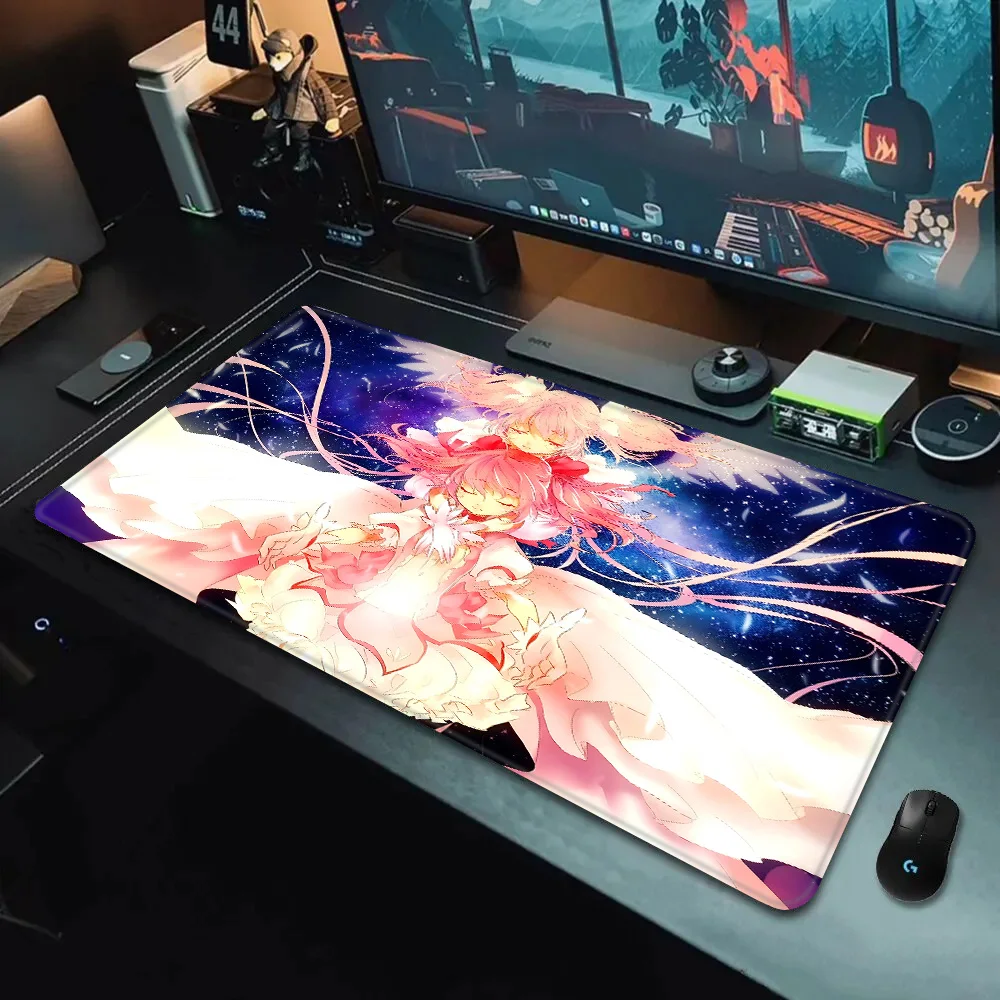 P-puella Magi Madoka Magica alfombrilla de ratón, impresión HD, Gamers de ordenador, borde de bloqueo, alfombrilla de ratón antideslizante, teclado de PC, almohadilla de escritorio, XXL90x40cm