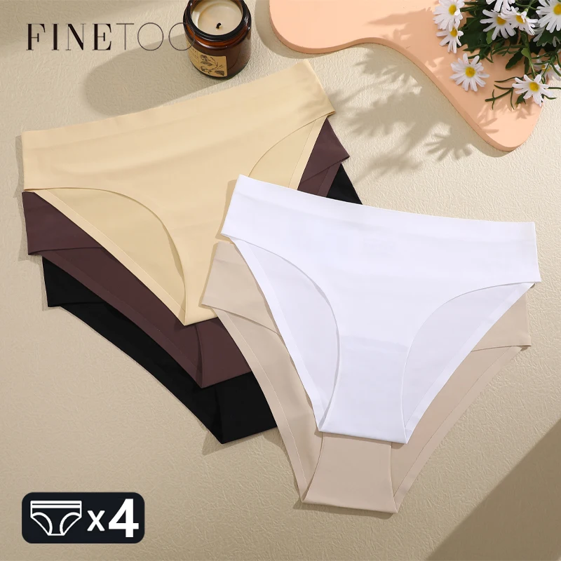 FINETOO 4Pcs Nahtlose frauen Höschen Seide Niedrige Taille Slips Weibliche Sport Atmungsaktive Dessous Sexy Stretchy Unsichtbare Unterwäsche