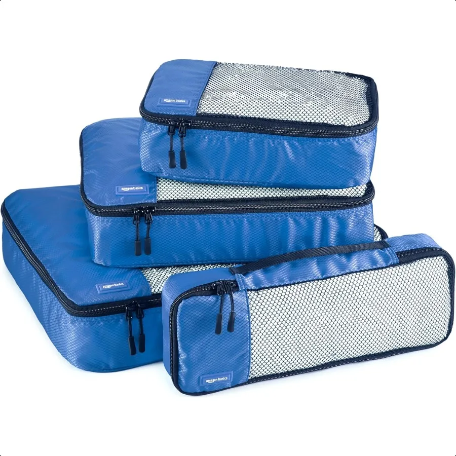 

Packing Cubes for Travel Packing Organizers Set 4PieceSet Slim Small Medium Large With Double Zipper Pulls and Mesh Top Panel 1