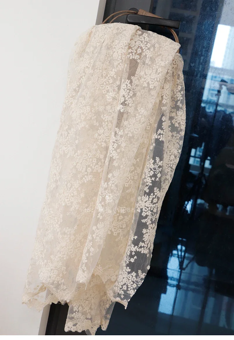 Tecido de malha bordado macio tecido de renda branca para roupas, cheongsam, roupas de bebê, tecido de fundo diy por jarda