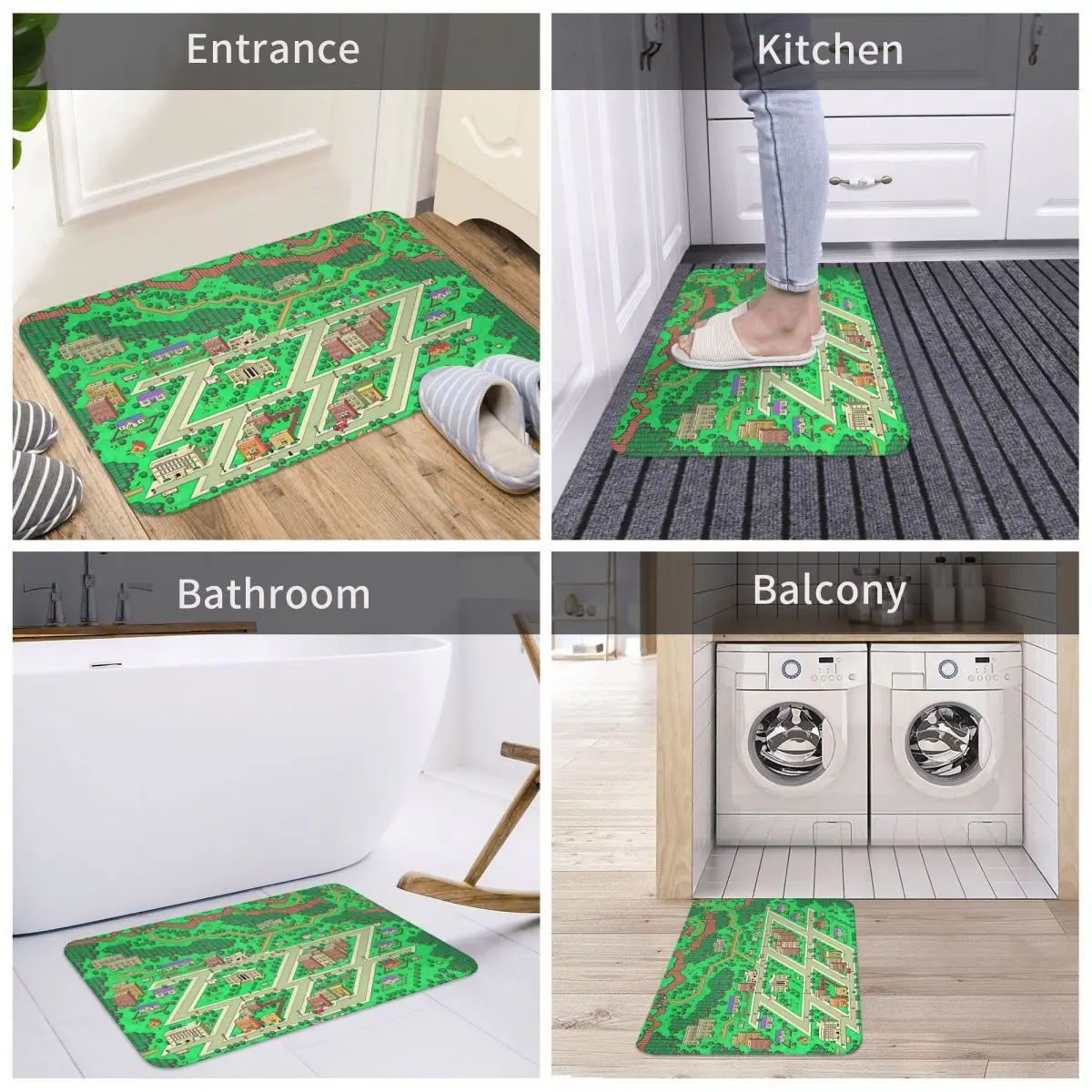 Earthbound Game Non-slip Doormat Onett Map Living Room Kitchen Mat Outdoor Carpet Flannel Modern Decor