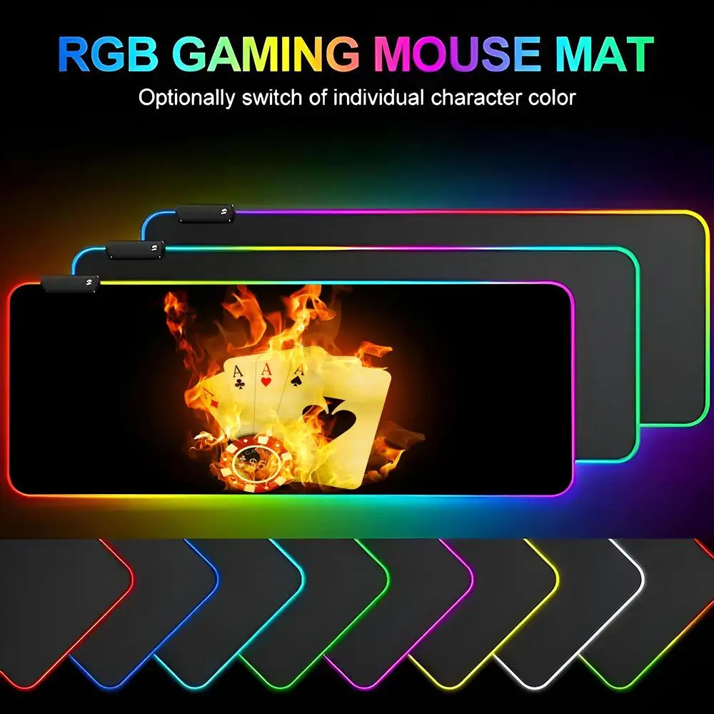 Ace Family Poker Mouse Pad Gamer RGB Deskmat Keyboard Mat Gaming Laptops LED Mousepad Desk Protector Anime Mause Mats