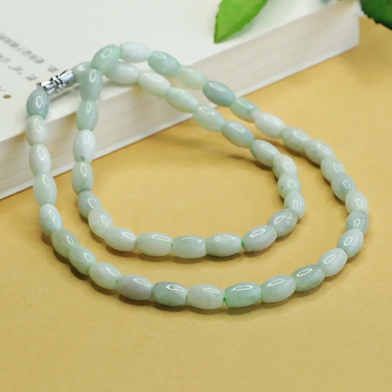 

Natural Burmese A goods jade necklace old pit jade rice shaped bead chain female