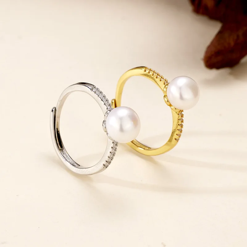 10PCS Cute Reindeer Freshwater Pearl Ring Mori Style Literary Sparkling Diamond Antler Index Finger Open Ring Christmas Gift for