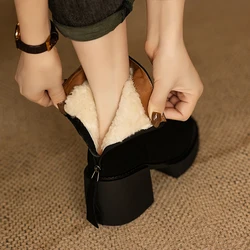 Women Shoes With Zippers Female Platform Shoes Woman Sheepsude Real Leather Snow Boots Keep Warm Warm Fur Winter Boots Round Toe