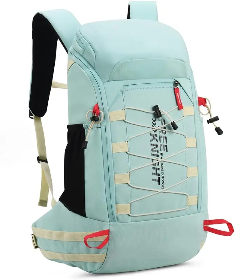 Bseash 40L Waterproof Hiking Camping Backpack with Rain Cover, Outdoor Sport Travel Daypack Rucksack for Skiing Cycling (Milk Gr
