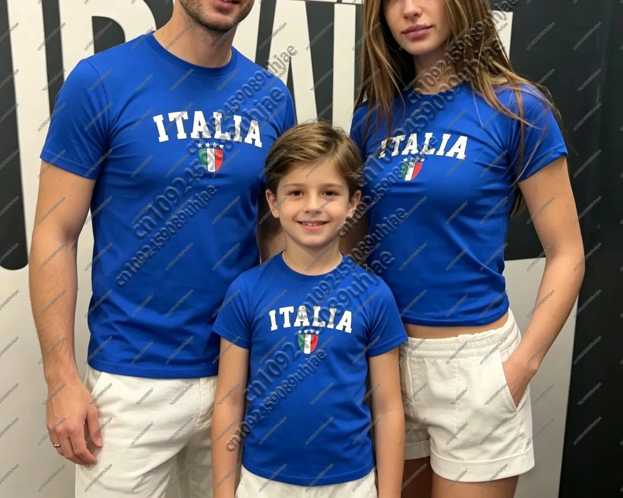 Summer Fashion Personality Italy Letter Printing Gothic Streetwear Tops Vintage Blue Short Sleeve TShirt Clothes Family Matching