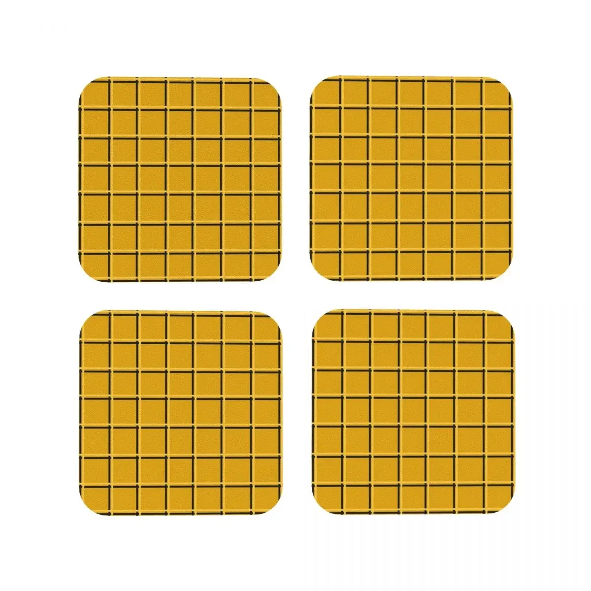 Mustard Yellow Square Check Grid Coasters Coffee Mats Set of 4 Placemats Cup Tableware Decoration & Accessories Pads for Home