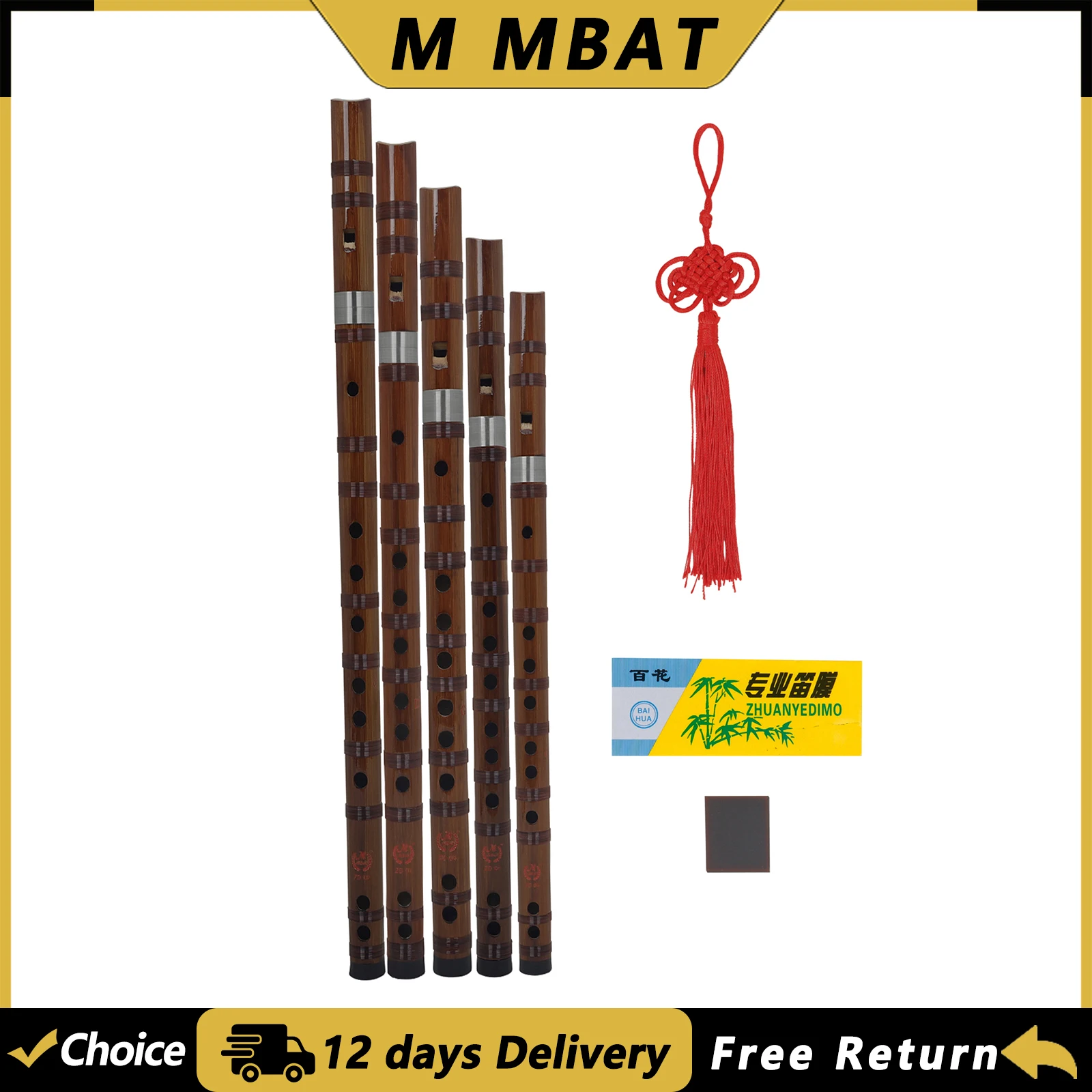 Flauta de Bambú M MABT en Clave C/D/E/F/G, Flauta Tradicional China de Bambú Amargo Seco y Envejecido de 5 Años, Instrumento Musical