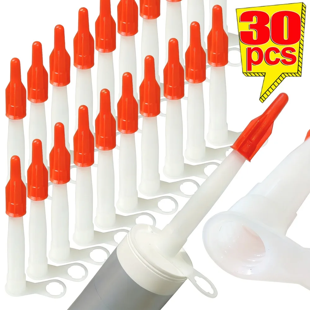 Caulking Gun Spare Nozzle Re-sealable Plastic Mastic Cartridge with Red Nozzles Cap Sealing Cap Household Dispenser Sealant Tool