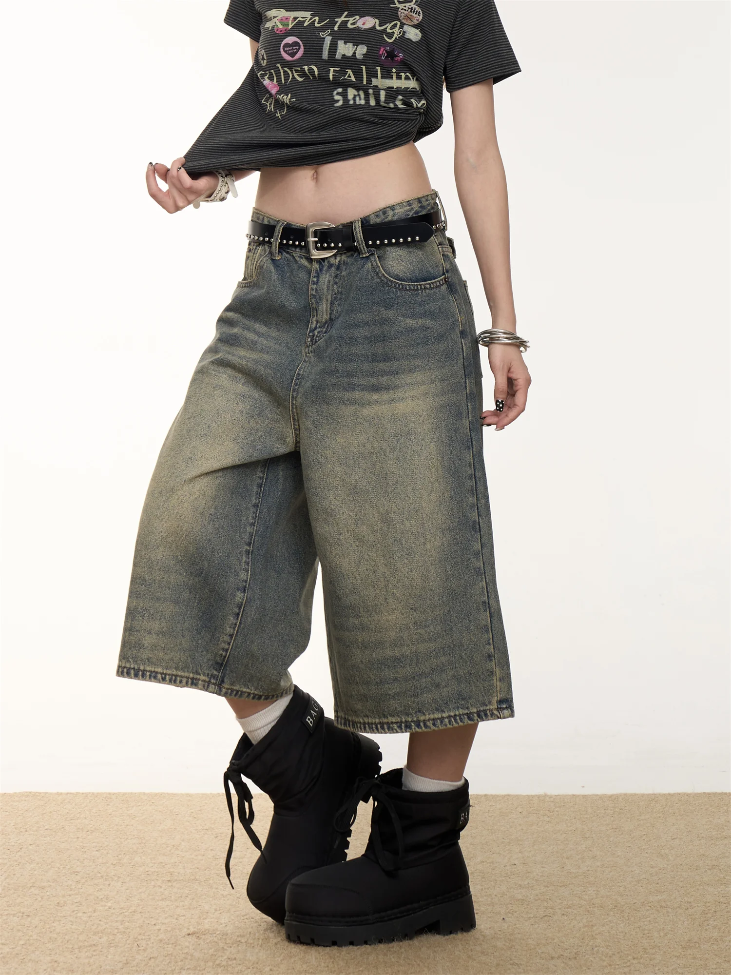 

Американские ретро-джинсы с эффектом потертости, широкие, с высокой талией, свободного прямого кроя, для женщин, весенняя мода