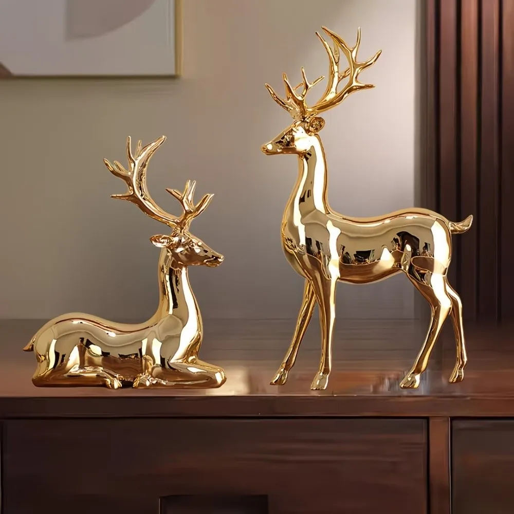 Creative Deer Desktop Ornament Sitting/Standing Position Modern Reindeer Sculpture Cute Exquisite Christmas Deer Statue