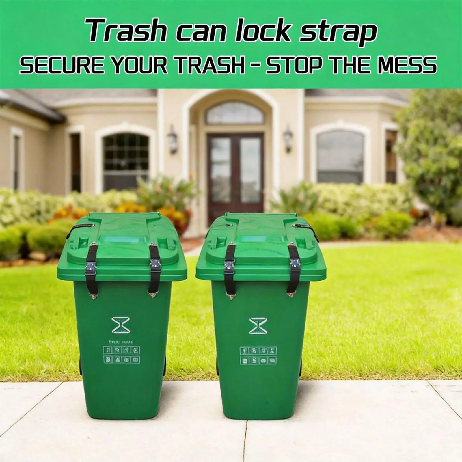 Trash Can Lock Bear Proof Adjustable Nylon Windproof Straps 2-Piece Animal Proof Trash Lid Lock For Wildlife Squirrel Dog