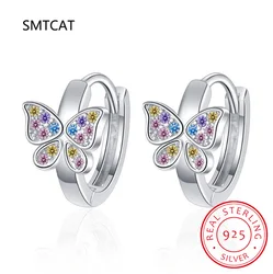 Baby Princess 925 Silver Rainbow Butterfly Hoop Earring For Women Colorful Zircon Loop Huggies Earring Korea Jewelry Aretes