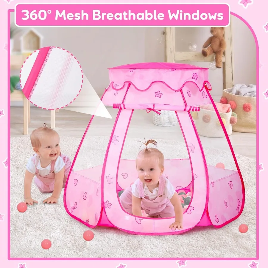 Baby Ball Pit for Toddler with 50 Balls Pop Up Play Tent for Girls Princess Toys for Indoor Outdoor Playhouse with Carry Bag