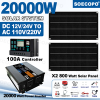 SOECOPO 20000W Solar System Kit - 2*800W Photovoltaic Panels 12V 24V To 220V/110V Inverter 100A Controller for Camping Balcony