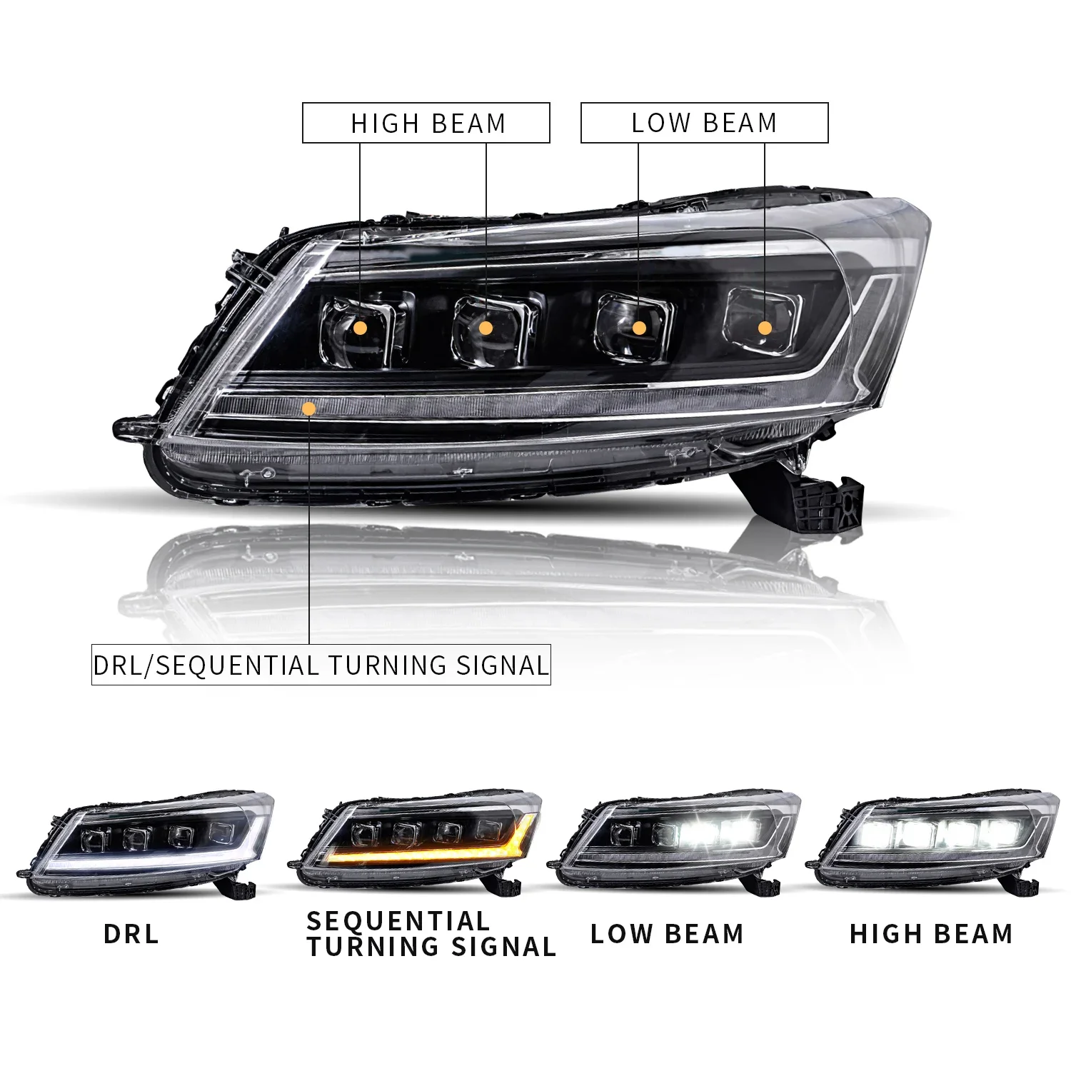 For Honda Accord Car GEN 8th Headlights 2008-2013 DRL Day Running Light LED Car Accessory For Accord Head Lamp