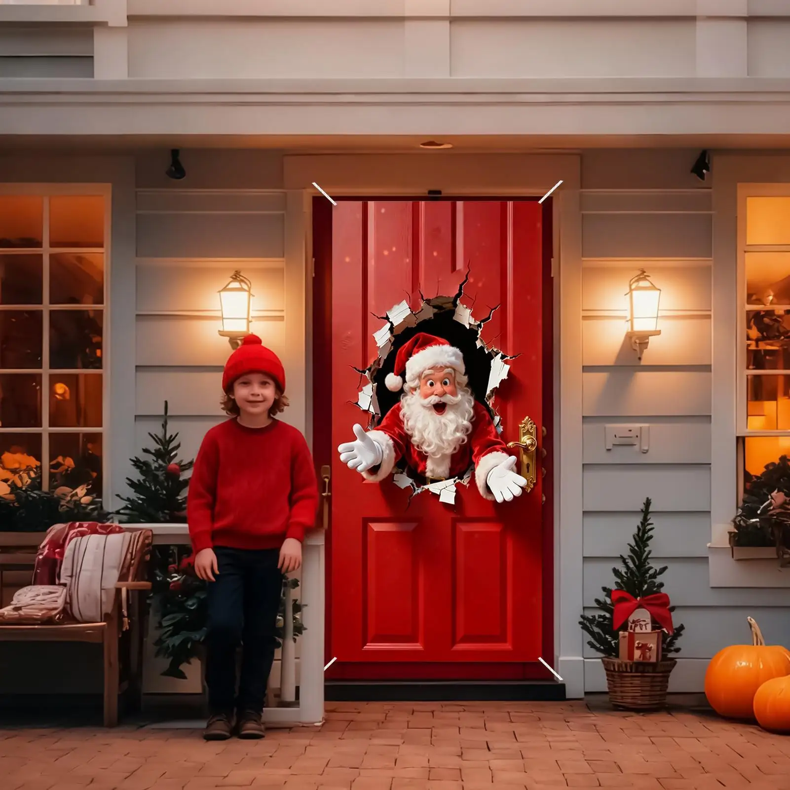 Christmas Banner 2D Wall-Breaking Santa Polyester Background Santa Claus Door Banner Cover For Kitchens Bathrooms Bedrooms