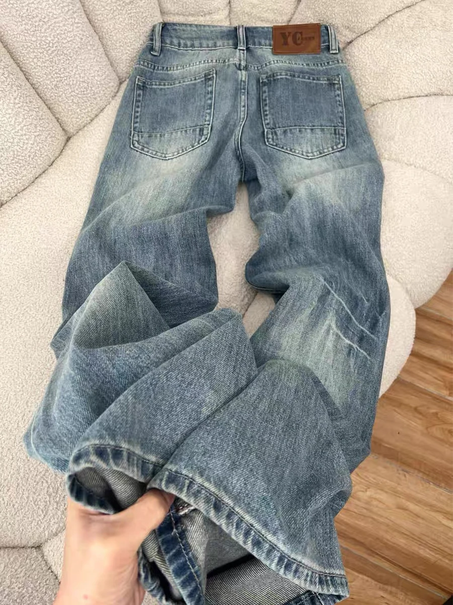 

Джинсы-клеш в винтажном американском стиле больших размеров для женщин, осенне-зимние, свободные, с высокой талией, широкие штанины, длиной в пол