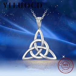 YILUOCD 925 Stering Silver Witch Knot Pendant Necklace Vintage Triangle Cross Celtic Knot Necklaces Women Lucky Amulet Jewelry