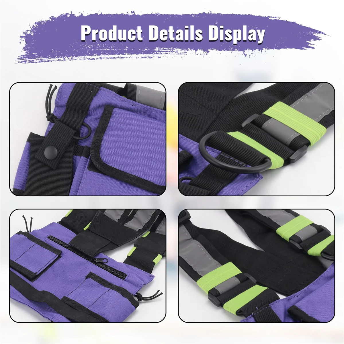 MARQ 워키 토키 더블 가슴 가방 라디오 반사 가슴 하네스 홀더 가방 조끼 장비 워키 토키 프론트 팩 파우치 케이스 C