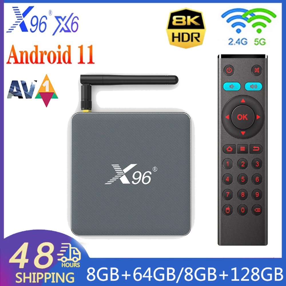 X96 X6 Smart Android TV BOX 2.4G&5G Dual WiFi LAN 1000M BT4.0 Media Player Set Top Box HD 8K Android11.0 X96X6