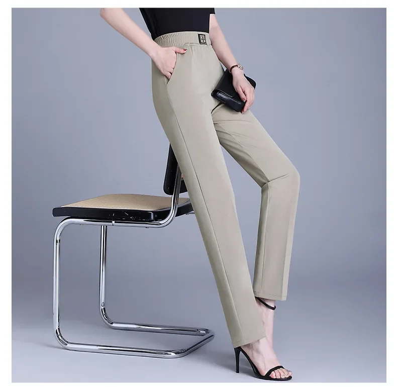 Idle Pants  Middle-aged and Elderly Women's Pants High Waist Elastic Loose Large Size Elastic Straight Trousers Thin XT1379