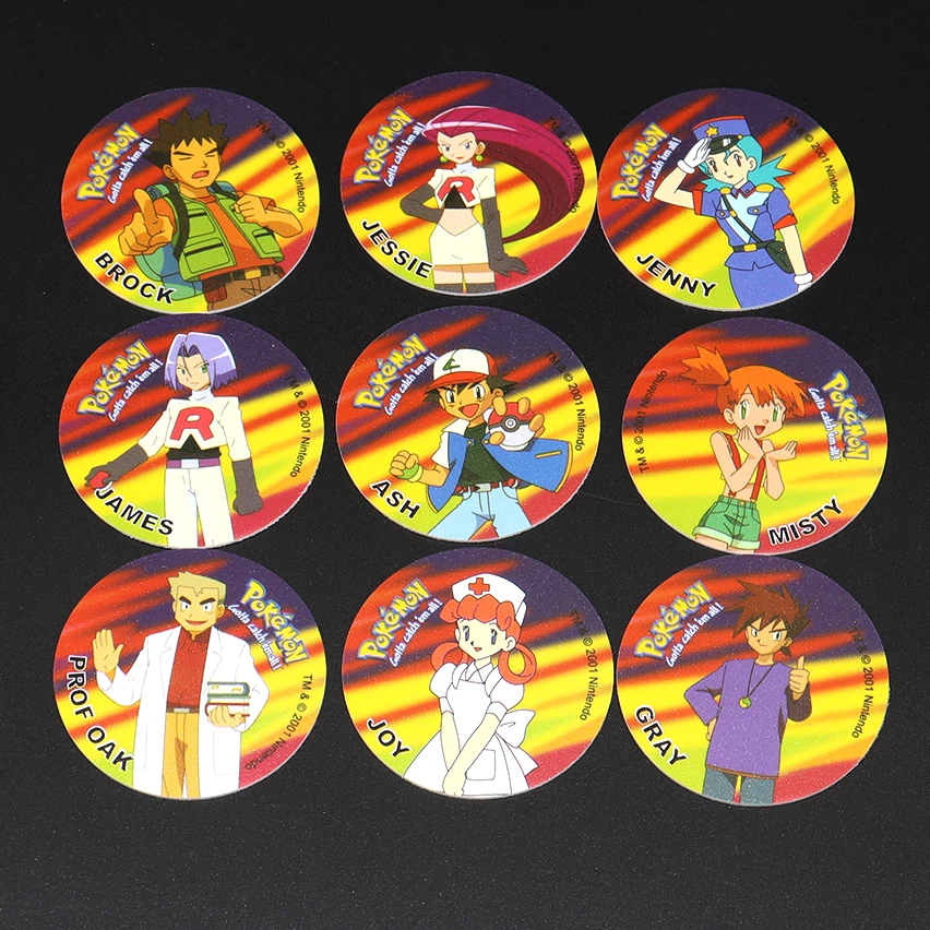 30pcs Ash Ketchum Tazos Pokemon Starter Pokemon Taps Collection Card Pikachu Trainer Round Pogs Cheetos Chipitaps 1st Edition