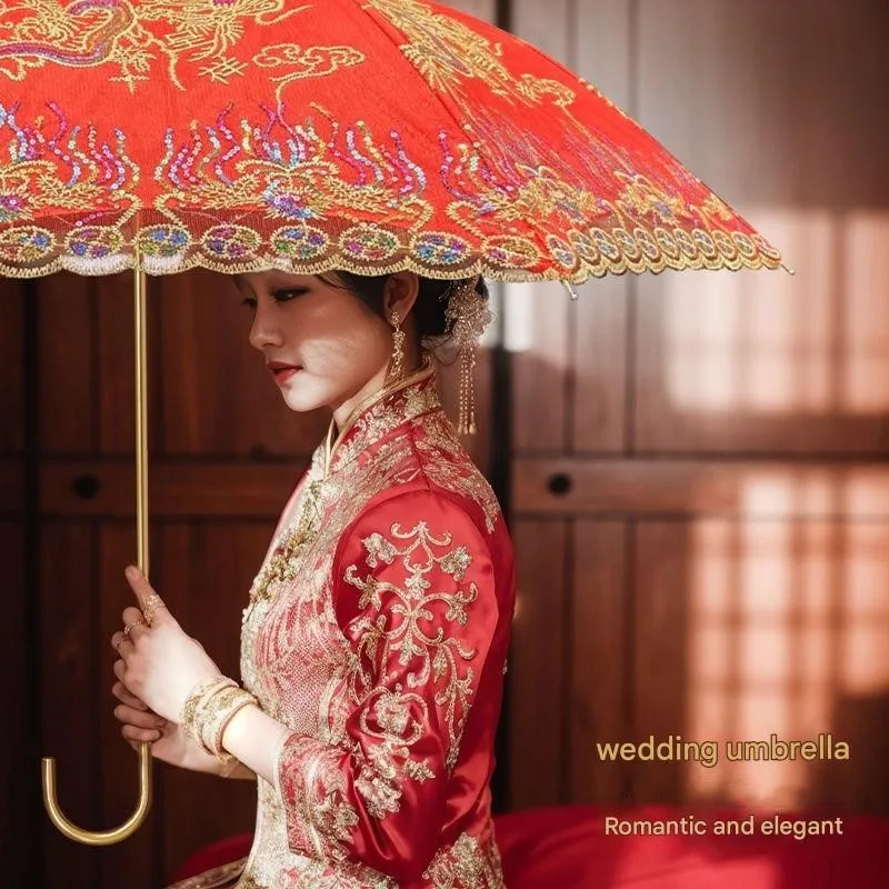 

Wedding Red Umbrella Bride Special Festive Long Handle Wedding Umbrella Dowry Big Red Umbrella Chinese Wedding Umbrella